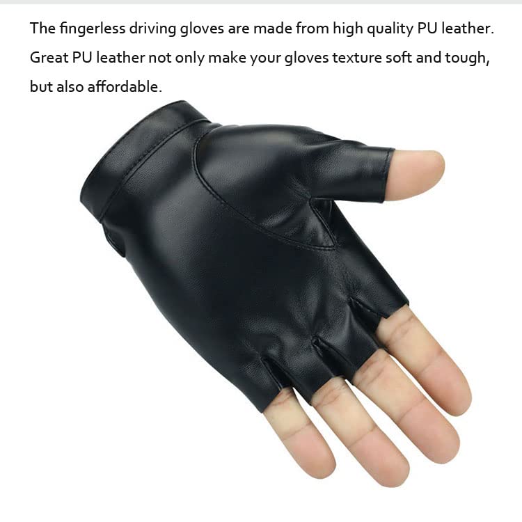 ketmart Fingerless Driving Gloves Pu Faux Leather Outdoor Sport Half Finger Glove For Men Women (Color-Black, Cycling) - Image 2
