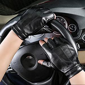 ketmart Fingerless Driving Gloves Pu Faux Leather Outdoor Sport Half Finger Glove For Men Women (Color-Black, Cycling) - Image 4