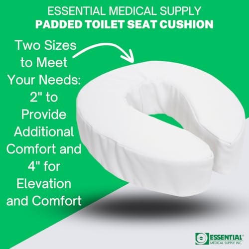 Essential Medical Supply وسادة مقعد مرحاض مبطنة بالفوم من Essential Medical Supply مع حزام لاصق لتثبيت المقعد وغطاء فينيل قابل للغسل، 2" - Image 2