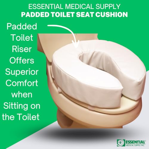 Essential Medical Supply وسادة مقعد مرحاض مبطنة بالفوم من Essential Medical Supply مع حزام لاصق لتثبيت المقعد وغطاء فينيل قابل للغسل، 2" - Image 4
