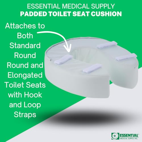 Essential Medical Supply وسادة مقعد مرحاض مبطنة بالفوم من Essential Medical Supply مع حزام لاصق لتثبيت المقعد وغطاء فينيل قابل للغسل، 2" - Image 5