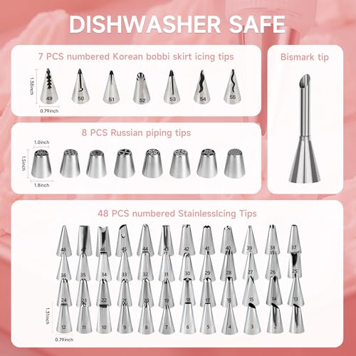 Boyun Cake Decorating Kit,137pcs Cake Decorating Supplies with Cake Turntable for Decorating,Pastry Piping Bag,Russian Piping Tips Baking Tools, Cake Baking Supplies for Beginners(Light Pink) - Image 2