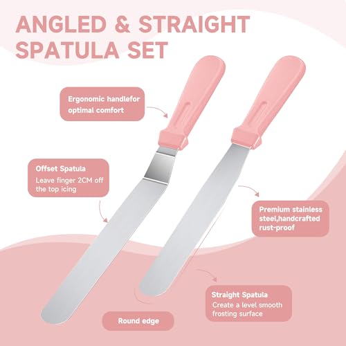 Boyun Cake Decorating Kit,137pcs Cake Decorating Supplies with Cake Turntable for Decorating,Pastry Piping Bag,Russian Piping Tips Baking Tools, Cake Baking Supplies for Beginners(Light Pink) - Image 4