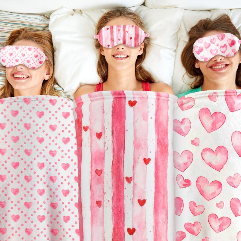 Fanfanwin 18 Pcs Valentine's Day Heart Blanket, Sleepover Party Supplies for Girls, Pink Valentine's Blanket 6 Spa Headband 6 Plush Pink Eye Mask Cover for Slumber Sleepover Spa Party Gift(Heart) - Image 5