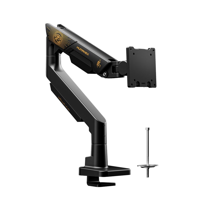Humanex Divine Power Premium Professional Gaming Monitor Arm, Heavy Duty Single Monitor Desk Mount for 24–57″ Screens, Supports up to 27 kg, Full Motion Tilt, Swivel and 180° Screen Rotation, VESA 75×75 / 100×100, Built In Cable Management, C-Clamp and Grommet – ( Model TX05 1B – Matte Black ) - Image 1