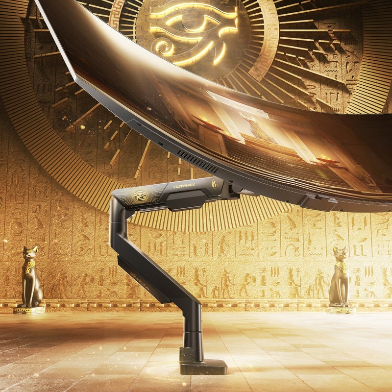 Humanex Divine Power Premium Professional Gaming Monitor Arm, Heavy Duty Single Monitor Desk Mount for 24–57″ Screens, Supports up to 27 kg, Full Motion Tilt, Swivel and 180° Screen Rotation, VESA 75×75 / 100×100, Built In Cable Management, C-Clamp and Grommet – ( Model TX05 1B – Matte Black ) - Image 2
