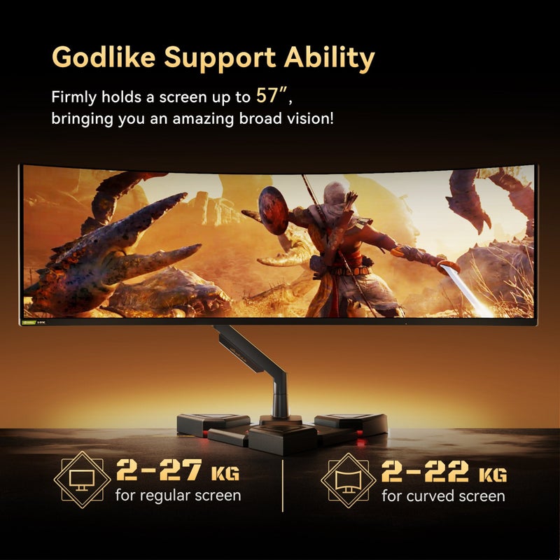 Humanex Divine Power Premium Professional Gaming Monitor Arm, Heavy Duty Single Monitor Desk Mount for 24–57″ Screens, Supports up to 27 kg, Full Motion Tilt, Swivel and 180° Screen Rotation, VESA 75×75 / 100×100, Built In Cable Management, C-Clamp and Grommet – ( Model TX05 1B – Matte Black ) - Image 4