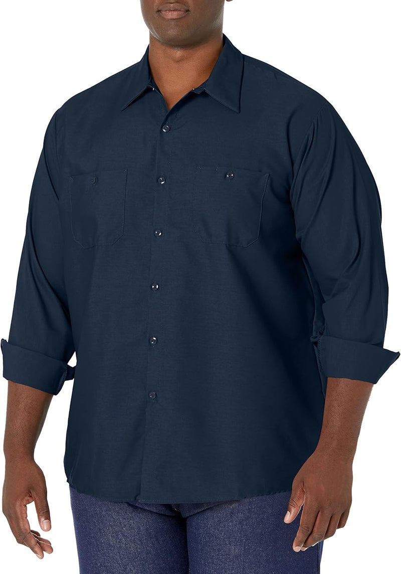 Red Kap Men's Long Sleeve Industrial Work Shirt - Regular Fit Utility Button-Up in Navy, XXL Tall - Image 1