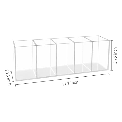HSYMQ Acrylic Clear Pen Holder 5 Compartments Pencil Holder Desk Organizer Desktop Makeup Brush Holder - Image 3
