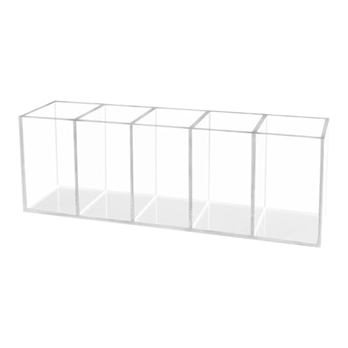 HSYMQ Acrylic Clear Pen Holder 5 Compartments Pencil Holder Desk Organizer Desktop Makeup Brush Holder - Image 1