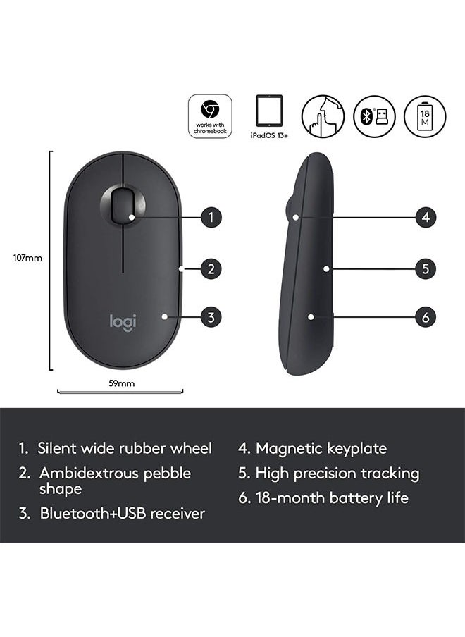 M350 PBBle اللاسلكية، البلوتوث أو 2.4 جيغاهرتز، مع جهاز استقبال مصغرة من طراز USB، صامت، فأرة حاسوب فائق النقر مع صوت مسموع، تنطبق على الحواسيب المحمولة/الحواسيب المحمولة/PC/MC الأسود