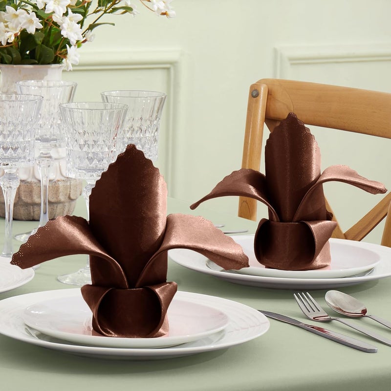 VACVELT 24 Pack Chocolate Brown Satin Napkins 17x17 Inch Scalloped Elegant Dinner Napkins for Restaurant Banquet Graduation Party - Image 2