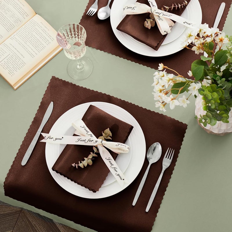VACVELT 24 Pack Chocolate Brown Satin Napkins 17x17 Inch Scalloped Elegant Dinner Napkins for Restaurant Banquet Graduation Party - Image 3