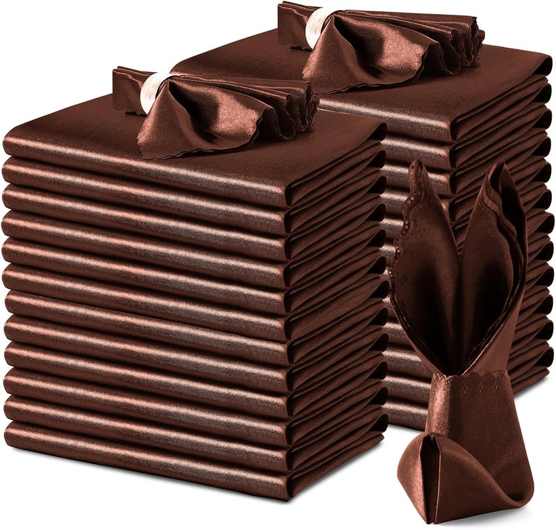 VACVELT 24 Pack Chocolate Brown Satin Napkins 17x17 Inch Scalloped Elegant Dinner Napkins for Restaurant Banquet Graduation Party - Image 1