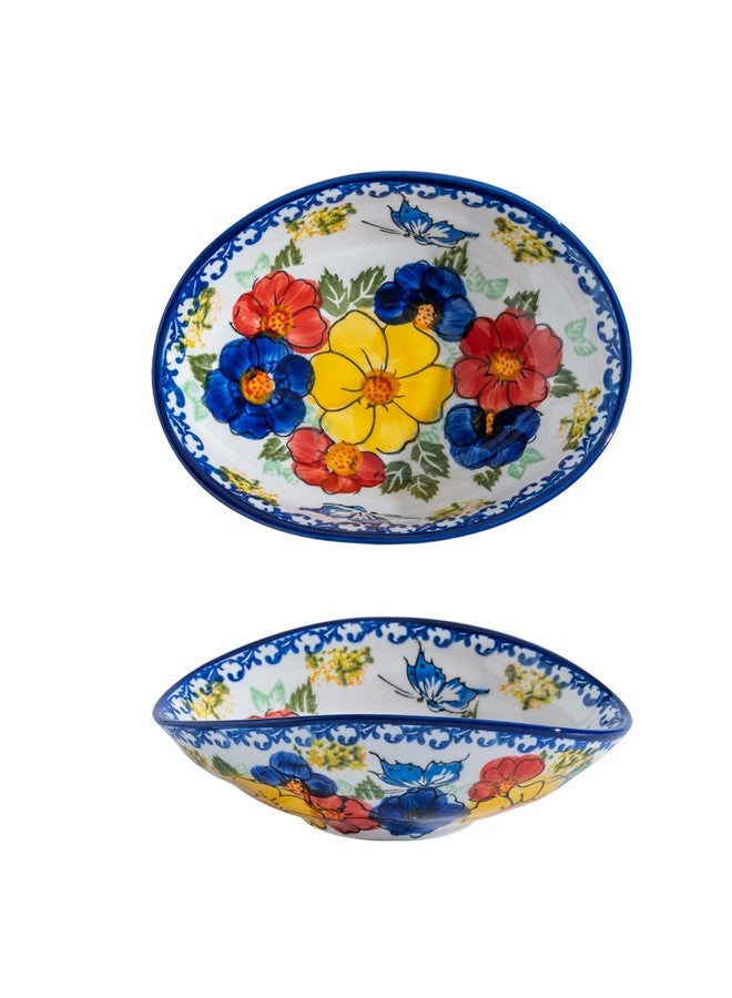 ALMA Handpainted Oval Serving Bowl for Holidays,Curved Edged Serving Dish in Polish Pottery Style,Side Dishes,Ideal Decoration for Dinner Parties,Kitchen Table and Birthday Gift-Bloom Garden Theme - Image 1