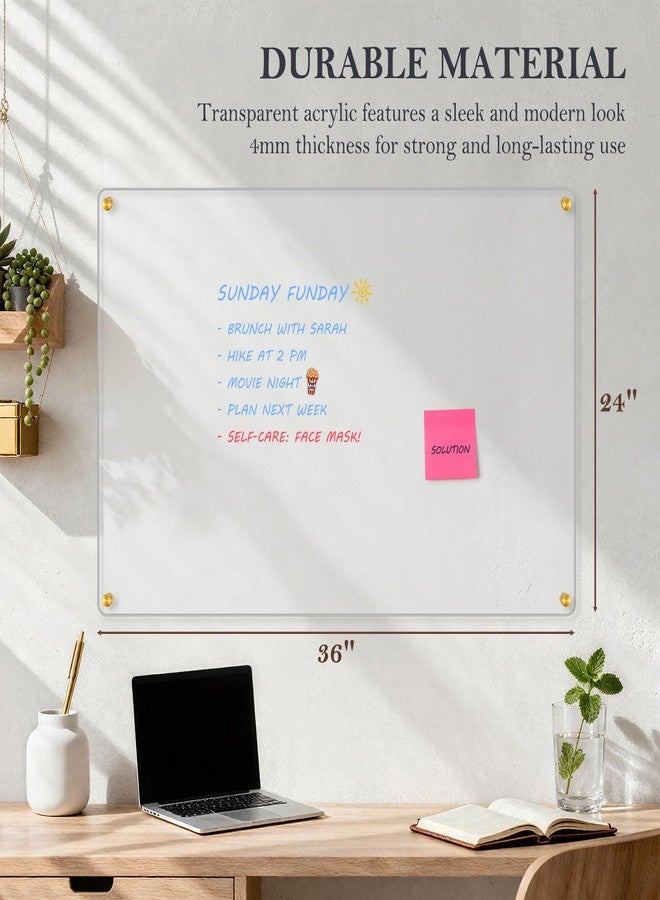 QUEENLINK Acrylic Dry Erase Board for Wall, 36 "x 24" Black Non-Magnetic Acrylic Wall Memo Board, Large Clear Family Planner White Board for Home and Office - Blank - Image 2
