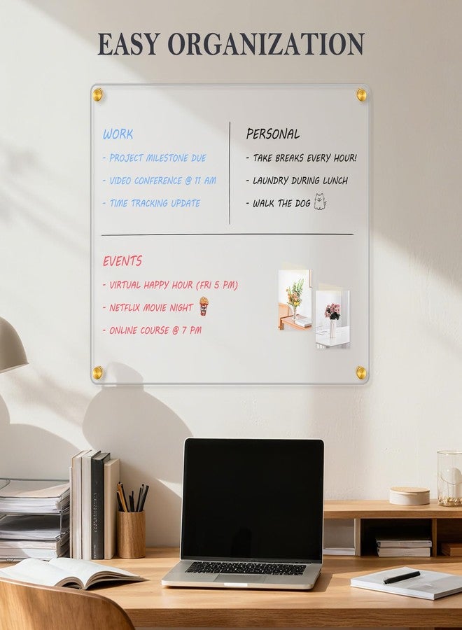 QUEENLINK Acrylic Dry Erase Board for Wall, 36 "x 24" Black Non-Magnetic Acrylic Wall Memo Board, Large Clear Family Planner White Board for Home and Office - Blank - Image 4