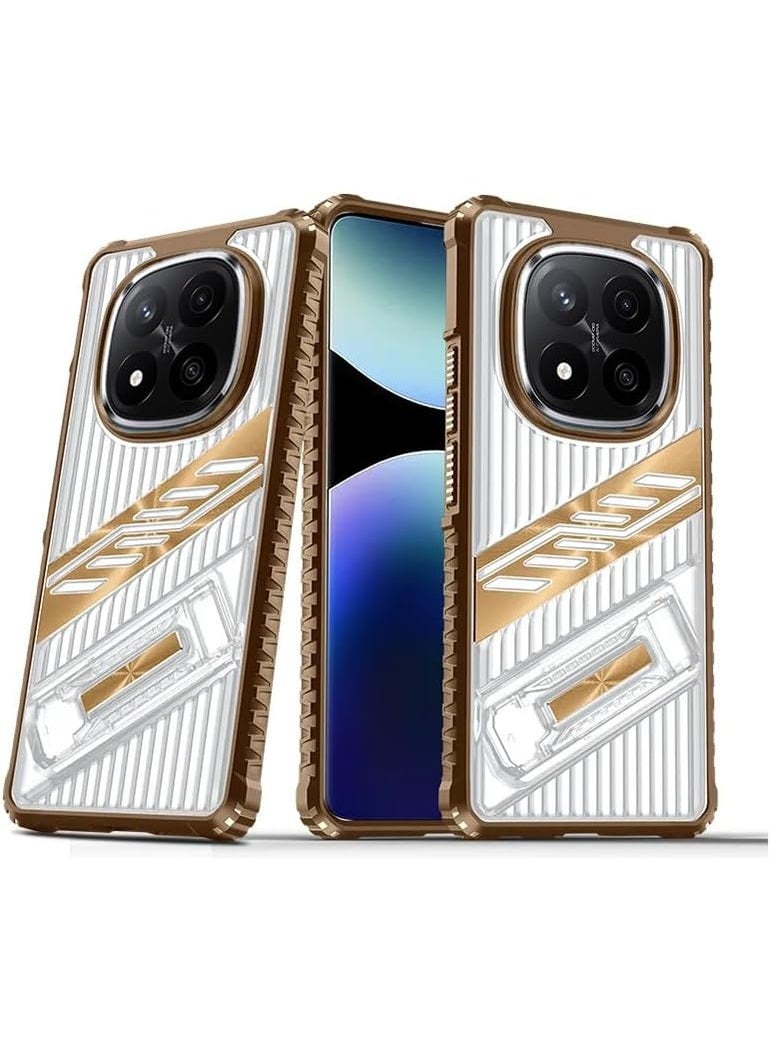 جولدن ماسك شاومى ريدمى نوت 14 برو بلس 5جي (Xiaomi Redmi Note 14 Pro Plus 5G) جراب ظهر عدسة حماية مع حامل (ذهبى)