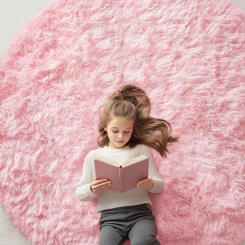 OLANLY Pink Round Rugs for Bedroom - Machine Washable, 6 ft Circle Area Rugs for Living Room, Soft and Fluffy Shaggy Carpet for Teen Girls and Boys, Nursery Rooms, Dorms, Home Decor Aesthetic - Image 1