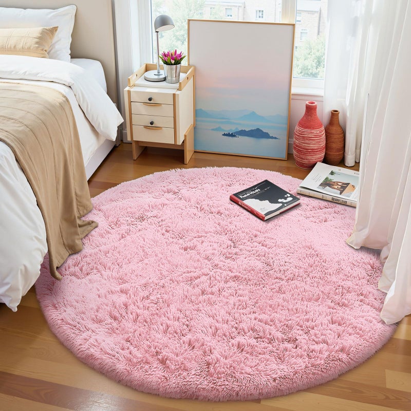 OLANLY Pink Round Rugs for Bedroom - Machine Washable, 6 ft Circle Area Rugs for Living Room, Soft and Fluffy Shaggy Carpet for Teen Girls and Boys, Nursery Rooms, Dorms, Home Decor Aesthetic - Image 2