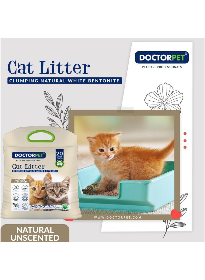 DOCTERPET Doctor Pet Cat Litter Unscented 20L – Premium Quality,100% Natural Clumping Bentonite, Ultra Absorbent,Easy Scooping, Dust-Free, Odor Control, Easy Scooping, Hypoallergenic & Non-Stick Paw Formula - Image 3