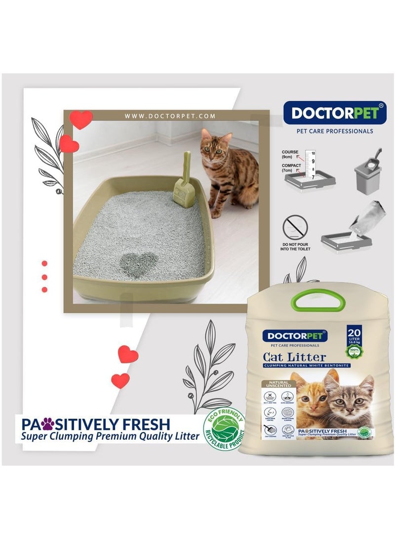 DOCTERPET Doctor Pet Cat Litter Unscented 20L – Premium Quality,100% Natural Clumping Bentonite, Ultra Absorbent,Easy Scooping, Dust-Free, Odor Control, Easy Scooping, Hypoallergenic & Non-Stick Paw Formula - Image 4