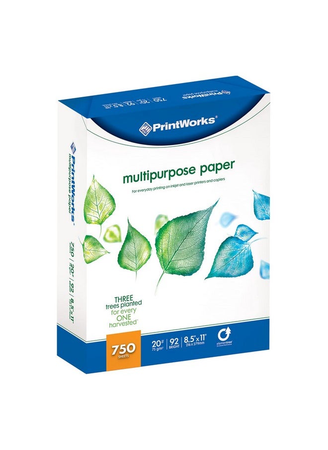 PrintWorks Printworks Multipurpose Paper, 20 Pound, 92 Bright, 750 Sheets, 8.5x11 Inches (00009),White  - Image 1