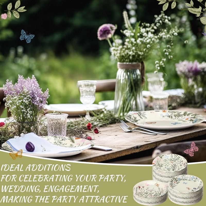 Zopeal أطباق ورقية مزخرفة على شكل فراشة 60 قطعة 9 بوصة زهرية وردية لعيد الميلاد وحفلات الشاي لحفلات الفتيات وحفلات استحمام الأطفال وحفلات الزفاف والاحتفالات الزهرية - Image 5