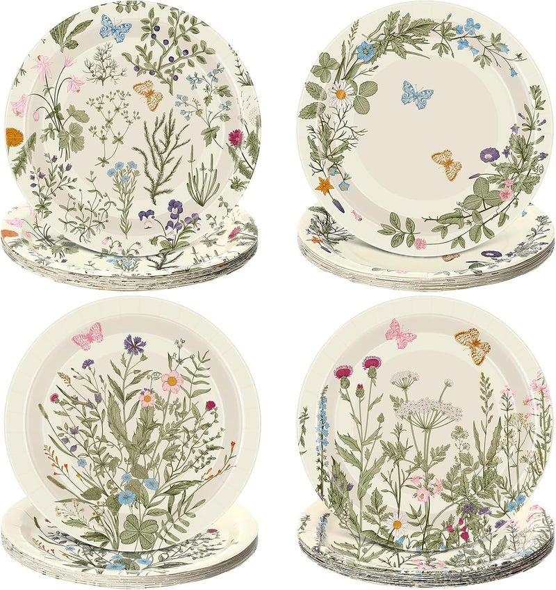 Zopeal أطباق ورقية مزخرفة على شكل فراشة 60 قطعة 9 بوصة زهرية وردية لعيد الميلاد وحفلات الشاي لحفلات الفتيات وحفلات استحمام الأطفال وحفلات الزفاف والاحتفالات الزهرية - Image 1