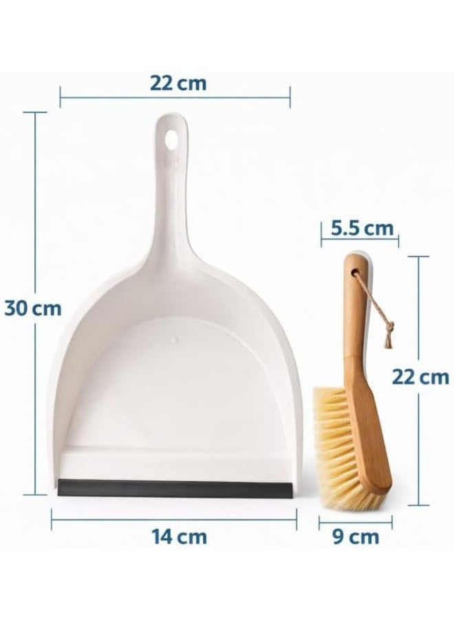 مجموعة جاروف وفرشاة تنظيف جاروف بلاستيك مع حافة مطاطية وفرشاة يد بمقبض خشبي شعيرات كثيفة لتنظيف الارضيات للمطبخ والمنزل والمكتب لون ابيض - Image 3