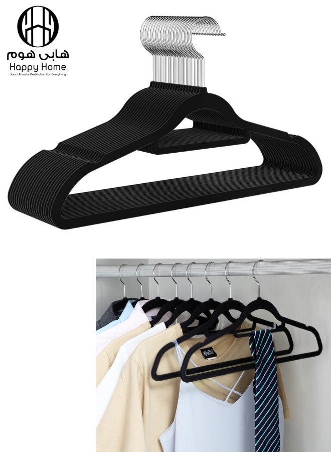 Happy Home Set of 20 Non-Slip Velvet Hangers - Durable Clothes Hangers with Soft Velvet Surface to Protect Clothes, 360 Degree Swivel Hook for Easy and Flexible Hanging - Hangers for Suits, Dresses, Shirts, and Pants - Elegant Black Color for Closet Organization and Arrangement - Image 1