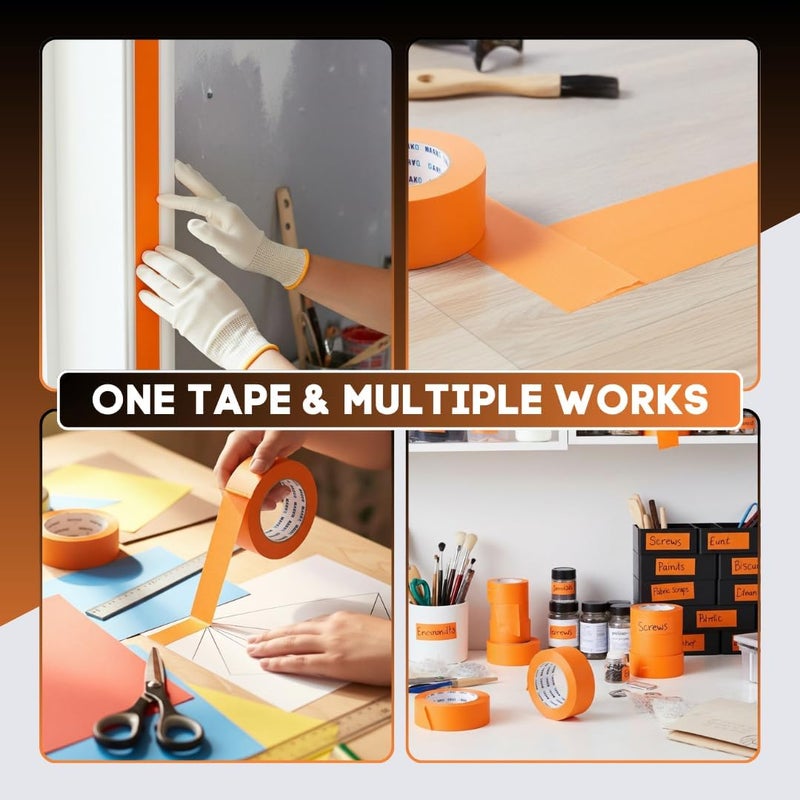 MARKQ Masking Tape Orange - 2 Inch Width, 20 Yards Long - Clean Removal, Sharp Paint Lines - Ideal for DIY Projects, Labeling, Arts & Crafts (1 Roll) - Image 4