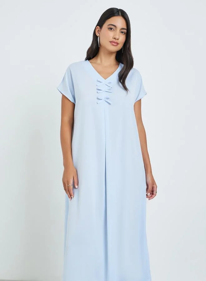 Amirah  Light Blue Pleated Detail A-Line Jalabiya for Women | Best Price UAE