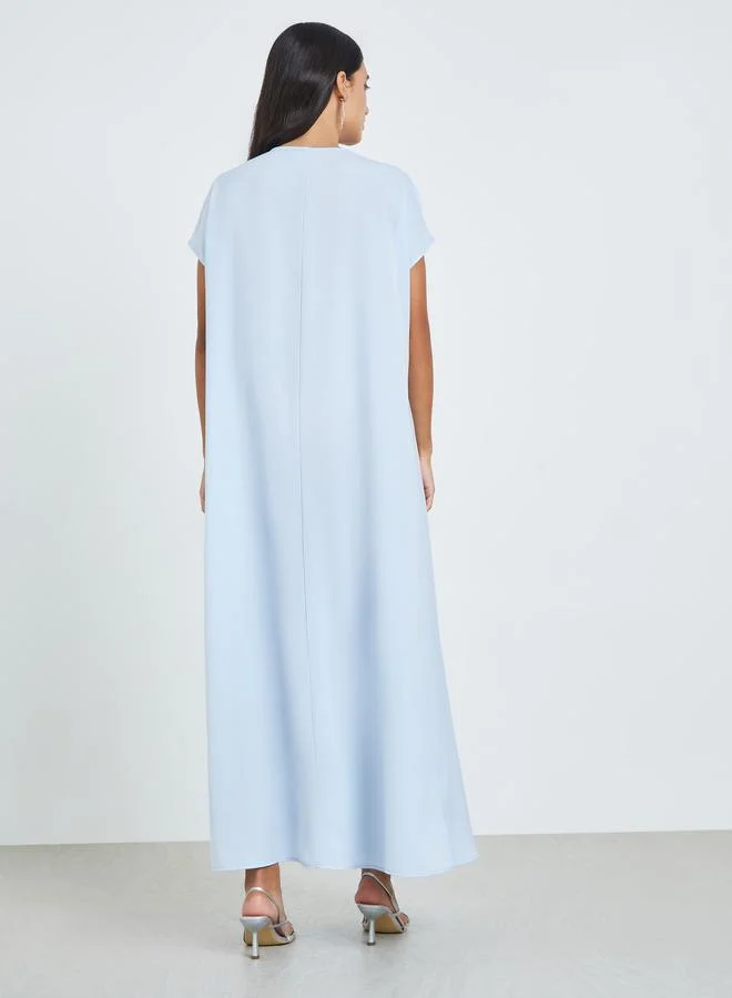 Amirah  Light Blue Pleated Detail A-Line Jalabiya for Women | Best Price UAE