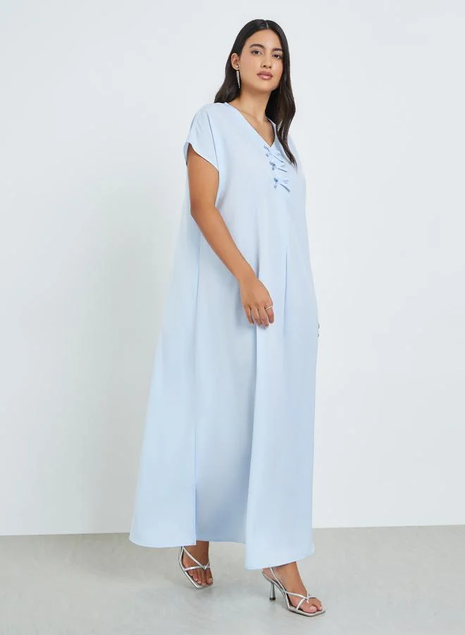 Amirah  Light Blue Pleated Detail A-Line Jalabiya for Women | Best Price UAE
