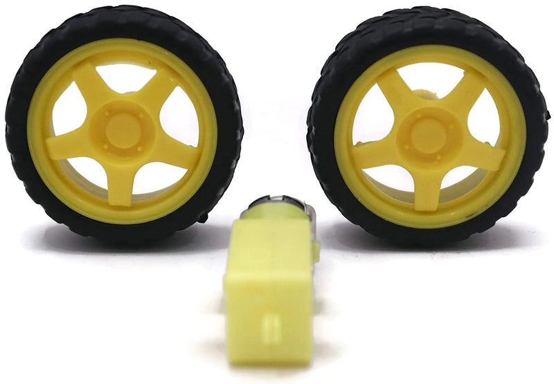 Electronicspices محرك كهربائي DC من Electronicspices 3-6V ذو عمود مزدوج مع صندوق تروس مغناطيسي مع إطارات سيارة لعبة (4 عجلات و 4 محركات تروس) - Image 4