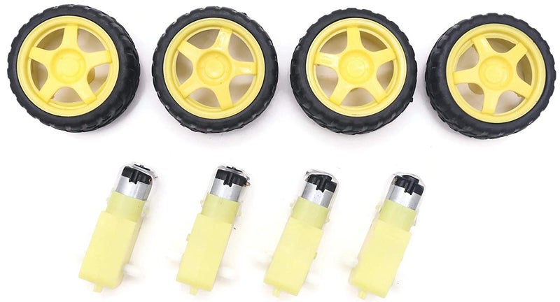 Electronicspices محرك كهربائي DC من Electronicspices 3-6V ذو عمود مزدوج مع صندوق تروس مغناطيسي مع إطارات سيارة لعبة (4 عجلات و 4 محركات تروس) - Image 1