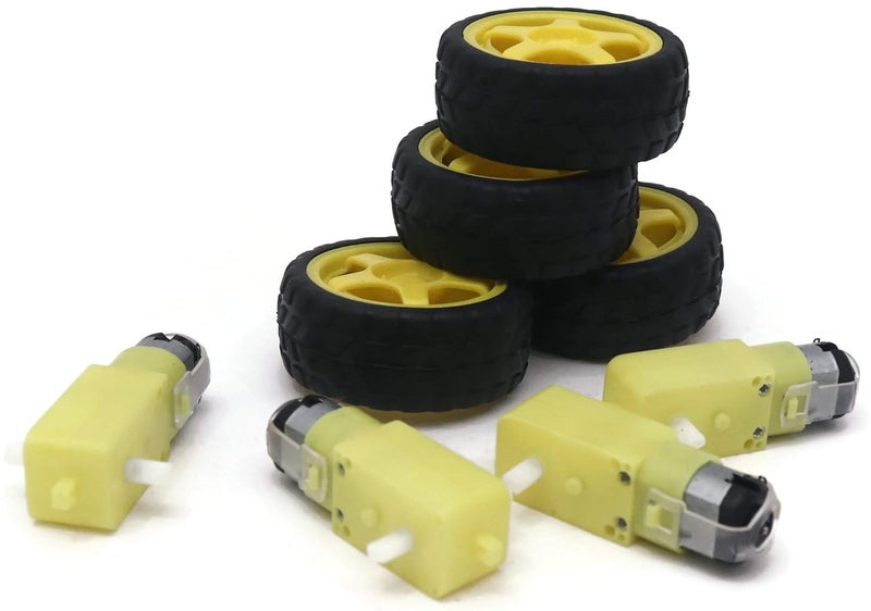 Electronicspices محرك كهربائي DC من Electronicspices 3-6V ذو عمود مزدوج مع صندوق تروس مغناطيسي مع إطارات سيارة لعبة (4 عجلات و 4 محركات تروس) - Image 5