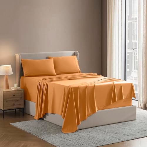 Nestl Queen Sheet Set - Luxury 1800 Ultra-Soft Microfiber Bed Sheets - Double Brushed - Deep Pockets - Easy Fit - 4 Piece Set - Bedding Sheets & Pillowcases (Queen, Light Orange) - Image 1