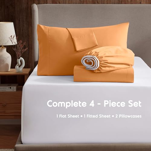 Nestl Queen Sheet Set - Luxury 1800 Ultra-Soft Microfiber Bed Sheets - Double Brushed - Deep Pockets - Easy Fit - 4 Piece Set - Bedding Sheets & Pillowcases (Queen, Light Orange) - Image 2