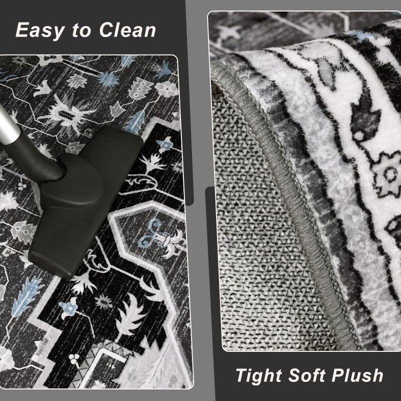 Macgace 2x3 Black Grey Small Area Rug for Entryway, Soft Washable Rugs with Non-Slip Backing for Bedroom Kitchen, Vintage Throw Carpet Laundry Entry Front Door Decor - Image 5