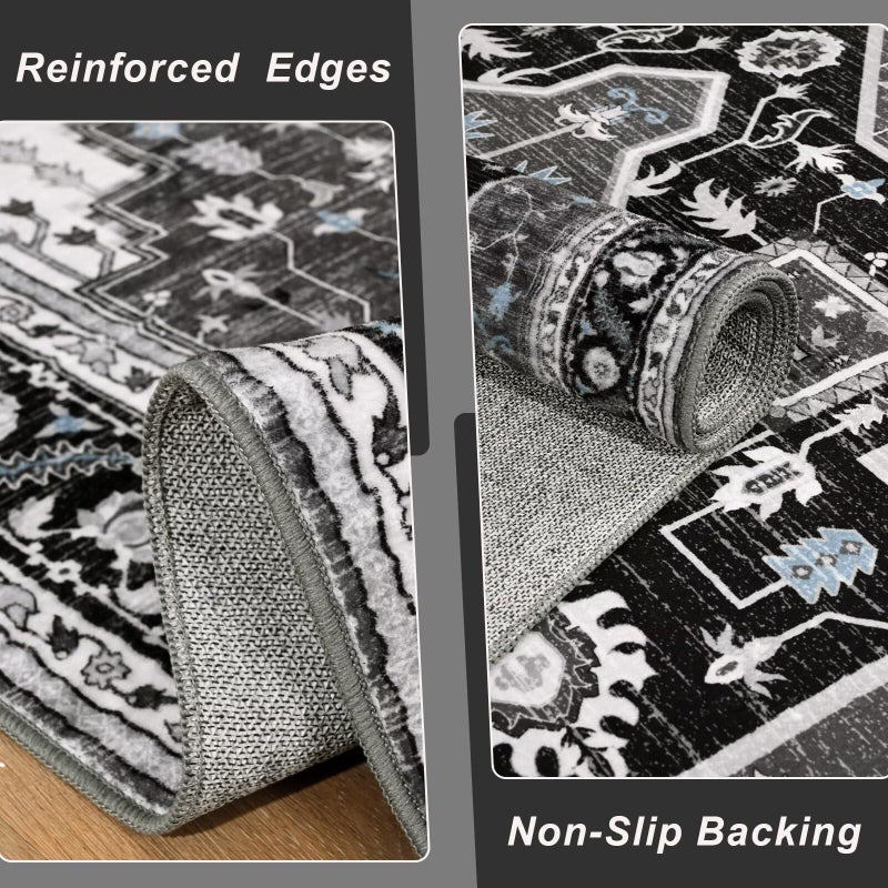Macgace 2x3 Black Grey Small Area Rug for Entryway, Soft Washable Rugs with Non-Slip Backing for Bedroom Kitchen, Vintage Throw Carpet Laundry Entry Front Door Decor - Image 4