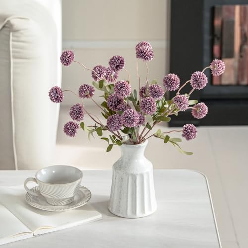 Laelfe Artificial Kiku Flower 5 Pcs Fake Pompon Mums Silk Small Chrysanthemum Faux Ball Fall Flower Stem Decor for Autumn Wedding Filler DIY Bouquet Centerpieces Arrangements Shower Grey Purple - Image 3