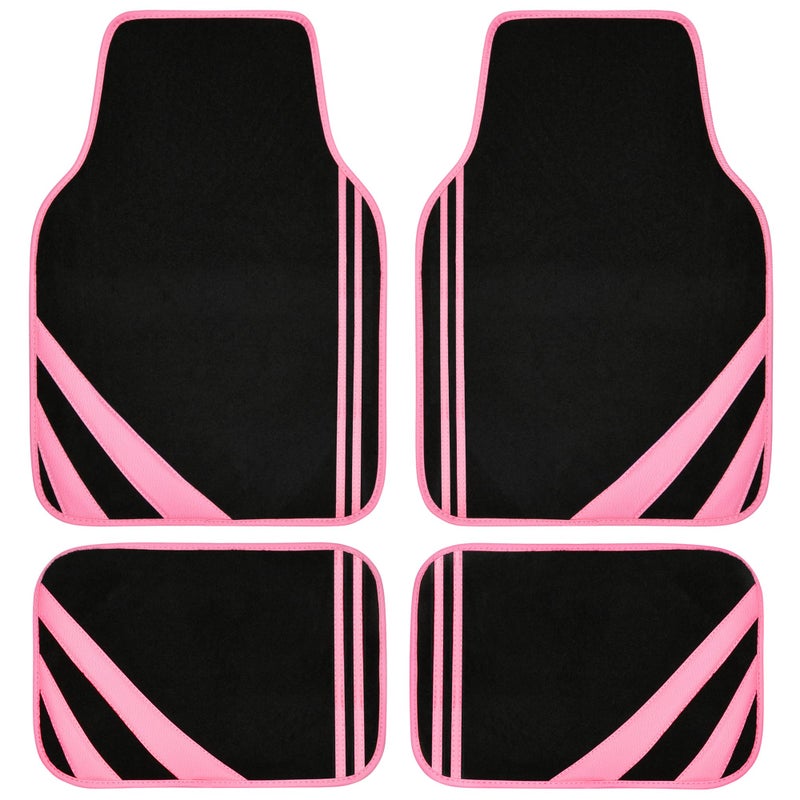 CAR PASS Pink Edge Faux Leather Car Floor Mats Universal Car Carpet Mats with Double Stitch Line Anti-Slip Backing Design, for Cute Girly Women, Fit 95% Automotive,SUVs,Sedan,Vans (Black and Pink) - Image 1