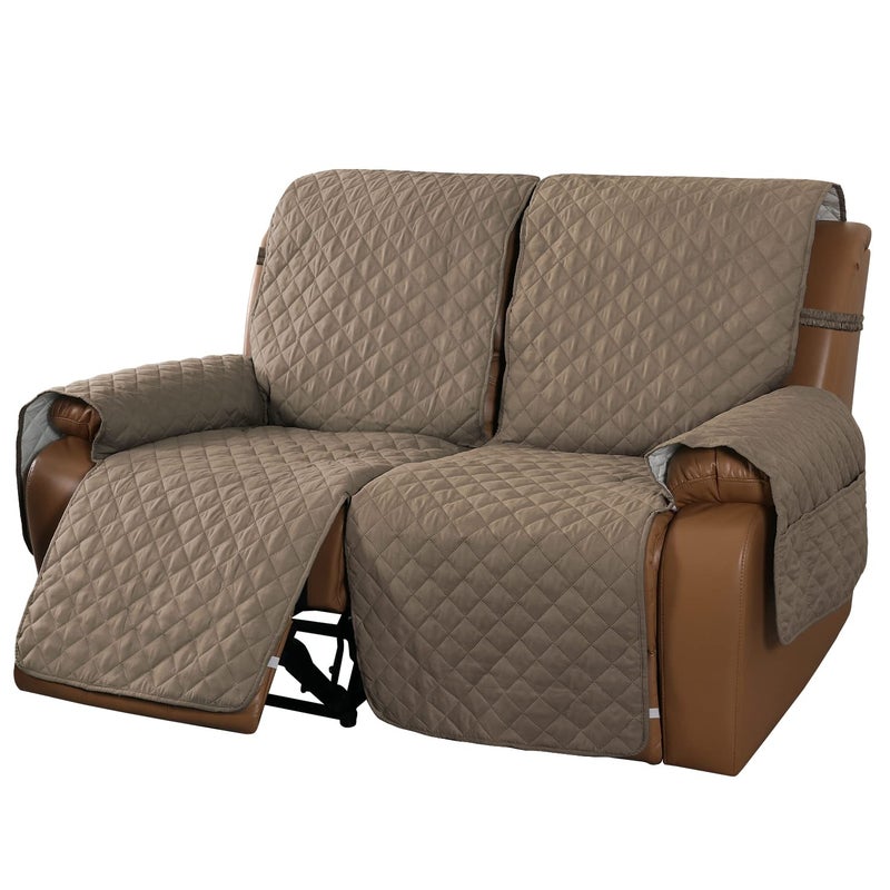 MeilleMaison Recliner Sofa Slipcover Couch Covers for 2 Cushion Couch Non Slip Reclining Loveseat Cover with Elastic Straps Washable Furniture Protector for Kids Dogs Pets 2 Seater TaupeBeige