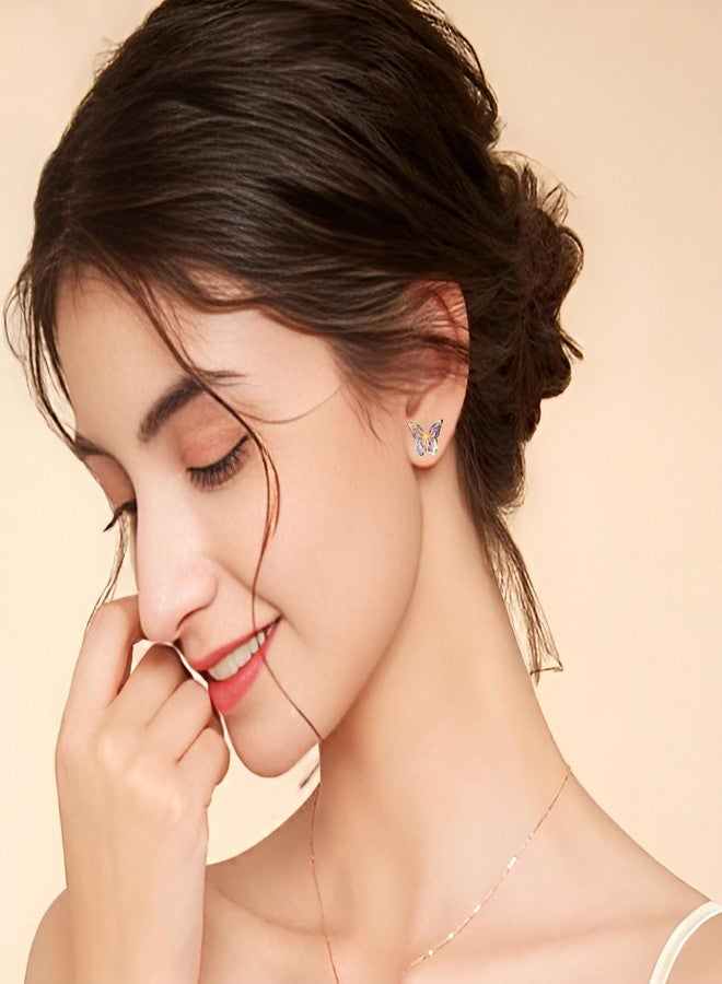 Hopply Dainty Gold Rainbow Butterfly Stud Earrings for Women Hypoallergenic 20G Surgical Stainless Steel Post Cartilage Earrings Trendy Jewelry for Sensitive Ears (1 Pairs Rainbow-B) - Image 4