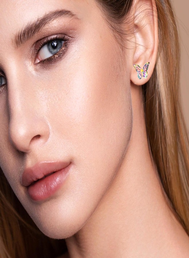 Hopply Dainty Gold Rainbow Butterfly Stud Earrings for Women Hypoallergenic 20G Surgical Stainless Steel Post Cartilage Earrings Trendy Jewelry for Sensitive Ears (1 Pairs Rainbow-B) - Image 5