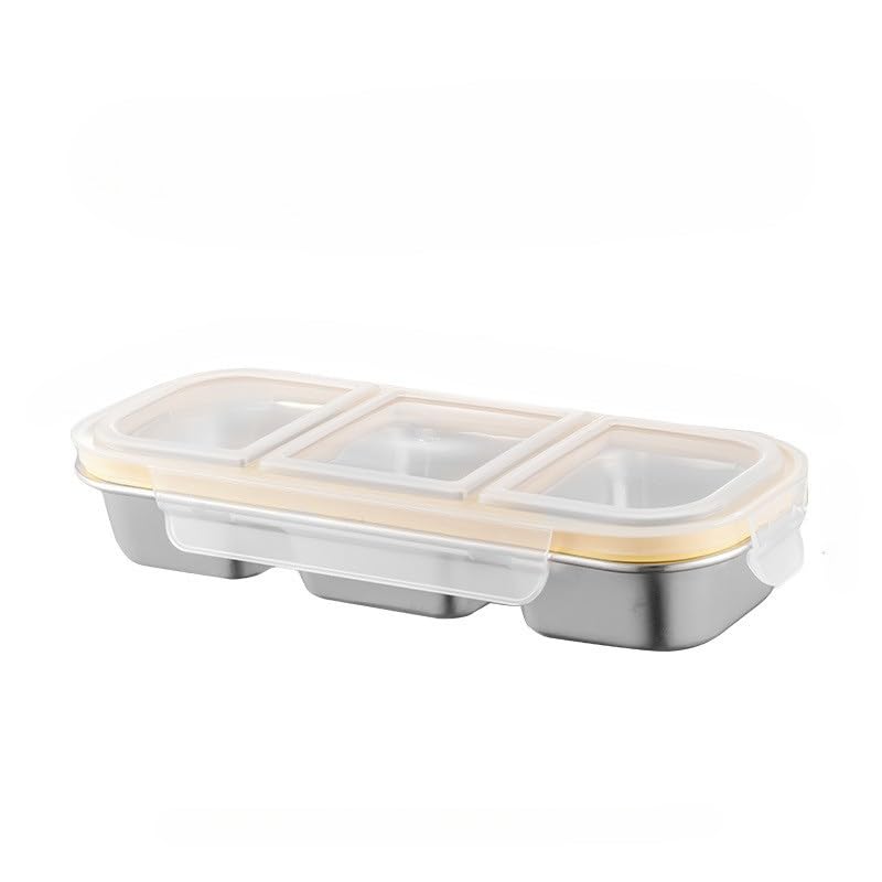aDai 2 Compartment Stainless Steel Insulated Rectangle Lunch Box, Light Weight Tiffin for School Kids and Adults for on-The-go Meals | Sealed with Silicon Ring with Safety Lock (Beige) - Image 1