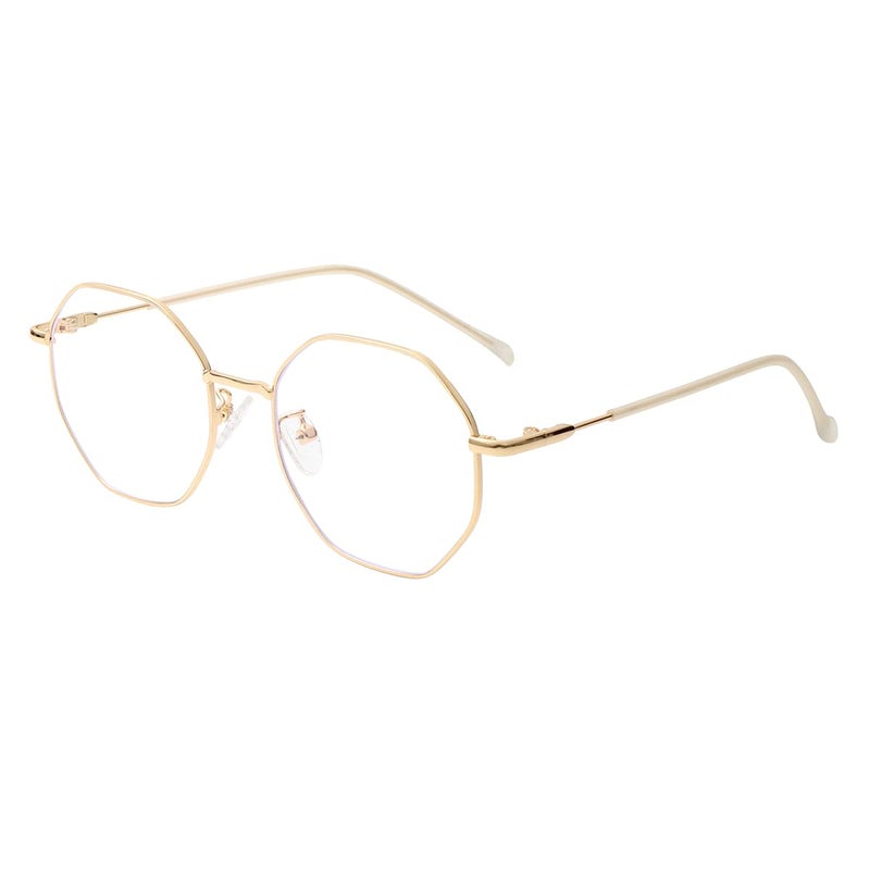 JOVAKIT Polygon Blue Light Blocking Glasses for Women Men Vintage Octagon Square Nonprescription Metal Eyeglasses Gold 2
