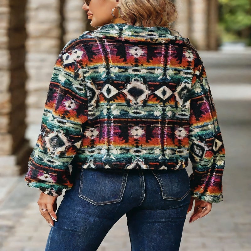 Ethnic Print Loose Long Sleeve Short Jacket for Women - Image 4